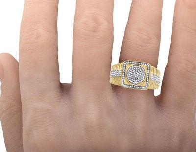 Pre-owned Jewelry Unlimited Men's 10k Yellow Gold Genuine Diamond Square Pinky Engagement Ring 3/10 Ct 13mm