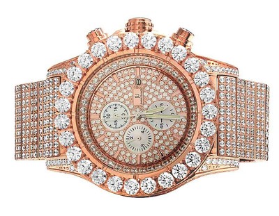 Pre-owned Jewelry Unlimited Mens  Rose Gold Simulated Hip Hop Diamond Watch 48mm Br-04