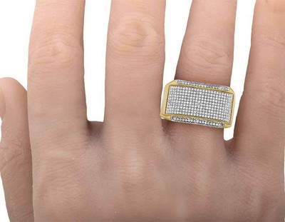 Pre-owned Jewelry Unlimited Men's 10k Yellow Gold Genuine Diamond Iced Curve Band Ring 0.6 Ct 13mm