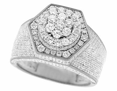 Pre-owned Jewelry Unlimited Men's 10k White Gold Genuine Diamond 3d Hexagon Wedding Pinky Ring 2ct 14mm