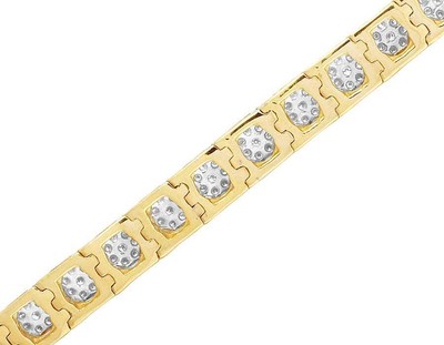 Pre-owned Jewelry Unlimited Men's 14k Yellow Gold Genuine Diamond 6mm Cluster Tennis Bracelet 2 1/5 Ct 8"