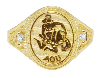 Pre-owned Jewelry Unlimited Men's Real 10k Yellow Gold Aquarius Water Zodiac Astrology Designer Pinky Ring