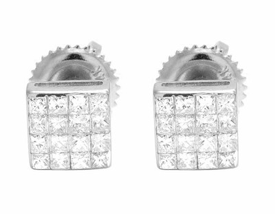 Pre-owned Jewelry Unlimited 14k White Gold Invisible Princess Square Real Diamond Stud Earrings 0.50ct 5mm
