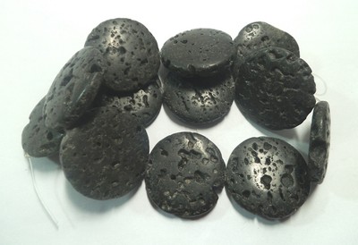 100% Genuine Lava Handmade Flat Round Coin Shape Beads 30x7 mm 14 inch