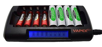 Fast Smart Charger for 1 - 8 AA or AAA NiMH batteries LCD display Vapextech