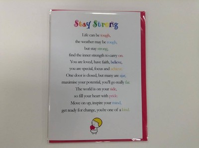 Stay Strong - Cute Motivational and Encouragement Greetings Card, 5 x 7 inches