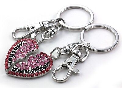 Hot Pink Mom Mother & Daughter Best Friend BFF Mother's Day Heart Keychain