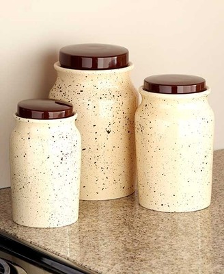 3 SPECKLED CANISTER JARS LIDS Set Kitchen ...