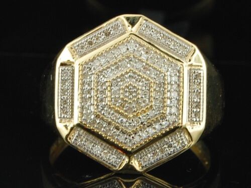 Pre-owned Jfl Diamonds & Timepieces Diamond Hexagon Design Pinky Ring Mens 10k Yellow Gold Round Pave 0.33 Tcw. In White
