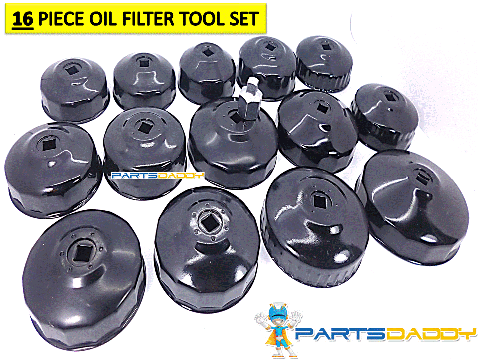 16 Pc Socket Type Oil Filter Removal Puller Cup Tool Kit Set Adaptor