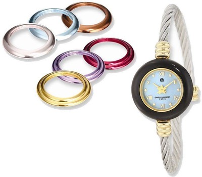 Pre-owned Charles-hubert Charles Hubert Gold Finish 7 Color Bezels Stainless Steel Bangle Watch