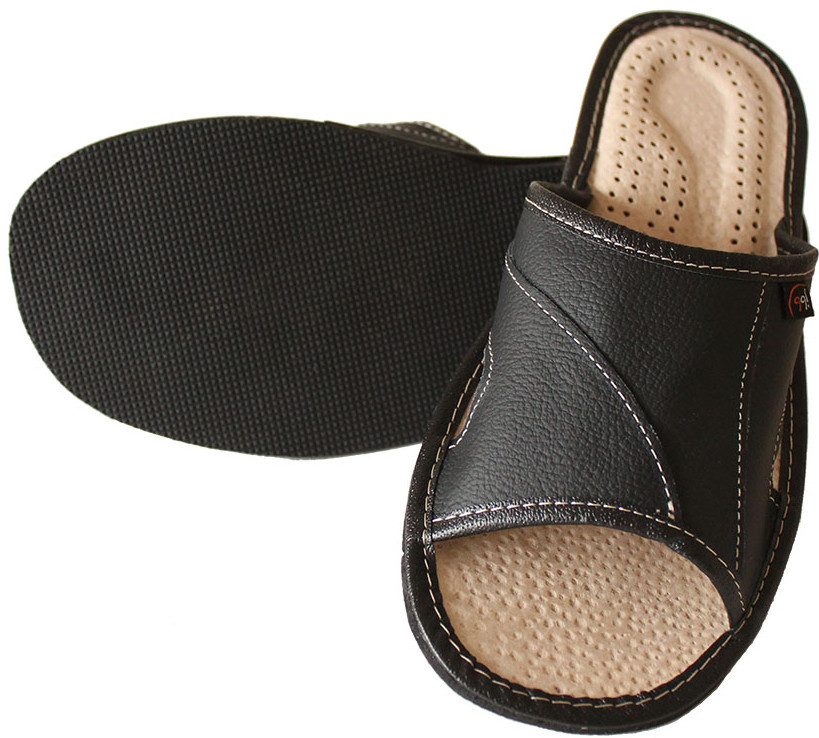open toe leather slippers for men