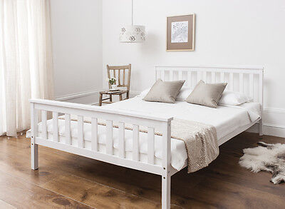 Double Bed in White 4'6  Wooden Frame WHITE 