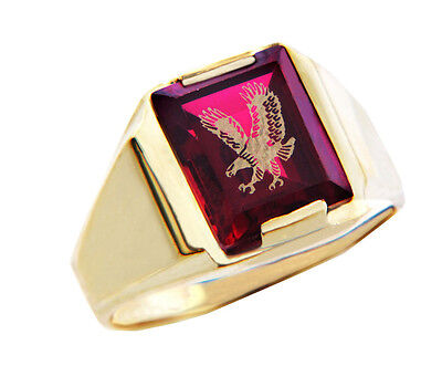 Pre-owned Claddagh Gold The Garnet Red Stone And Gold Eagle Ring Men's Gold Rings