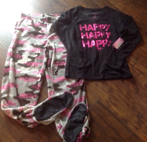 Duck-Dynasty-Pink-camo-footed-pajamas-fleece-Black-Gray-Medium-8-10-Nwt