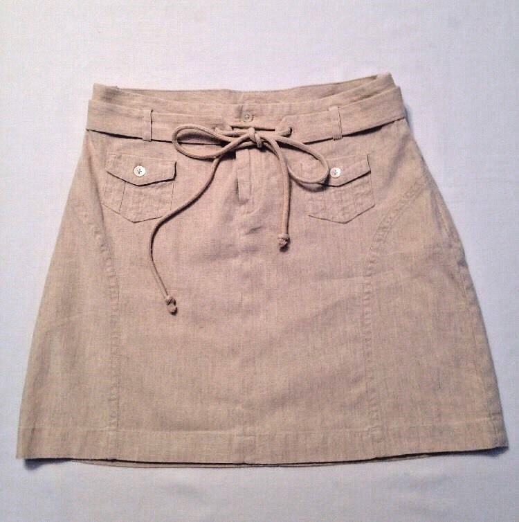 UPC 196110000006 product image for Banana Republic Stretch Short Mini Skirt 0 Beige Linen Blend $30 Cute | upcitemdb.com