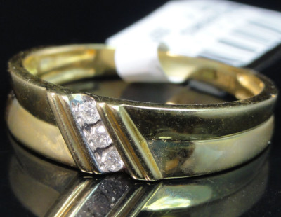 Pre-owned Usdiamondking 10k Yellow Gold Men's Three Stone Genuine Round Diamond Wedding Band Ring 6mm In H-i