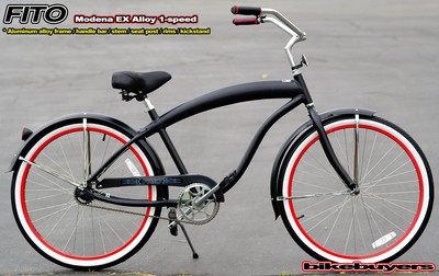 Aluminum Frame, Fito Modena EX Alloy 1-speed Men 26" Beach Cruiser Bike mblkred