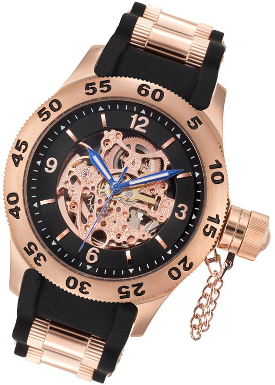 Pre-owned Rougois Watches Rougois Rose Gold Tone Automatic Skeleton Naval Diver Watch