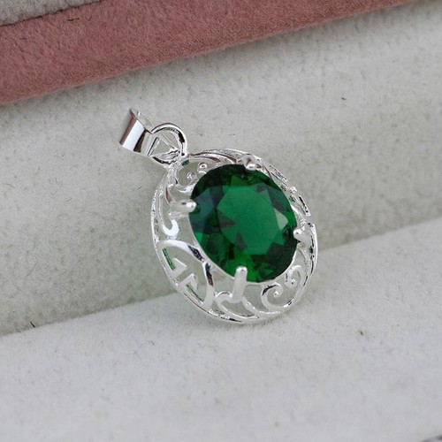 Clasico-De-Plata-De-Ley-925-Verde-Gran-Cubic-Zirconia-Colgante-Para-Collar