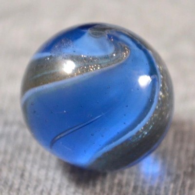 RARE ANTIQUE GERMAN BLUE GLASS RIBBON LUTZ MARBLE 21/32