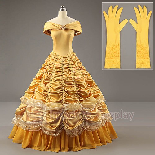 Adult-Deluxe-Princess-Belle-Dress-Belle-Cosplay-Costume-Ball-Gown-FREE-P-P