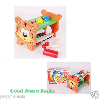 Tiger Music Sound Wooden Toys Knock Balls Table Hammer for Baby Kids Best Gifts