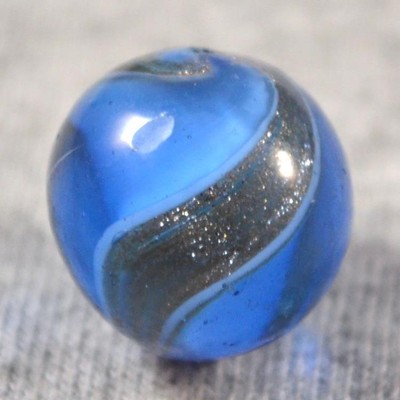RARE ANTIQUE GERMAN BLUE GLASS RIBBON LUTZ MARBLE 21/32
