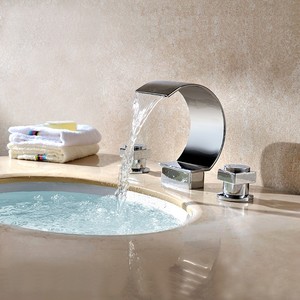 ... Dual Handles Basin Faucet 3 Hole Waterfall Bathroom Sink TAP eBay