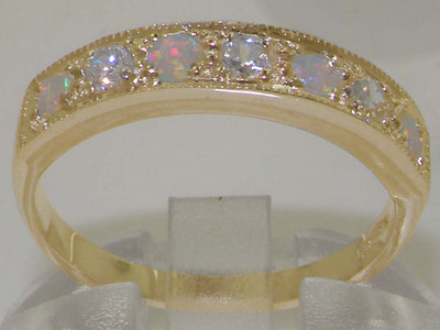 Pre-owned Gems Of America Solid 10k .417 Yellow Gold Natural Opal & Cz Womens Band Ring - Sizes 4 To 12 In White/colorless