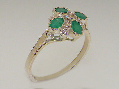 Pre-owned Gems Of America 925 Sterling Silver Natural Emerald & Diamond Womens Cluster Ring - Sz 4 To 12 In Green