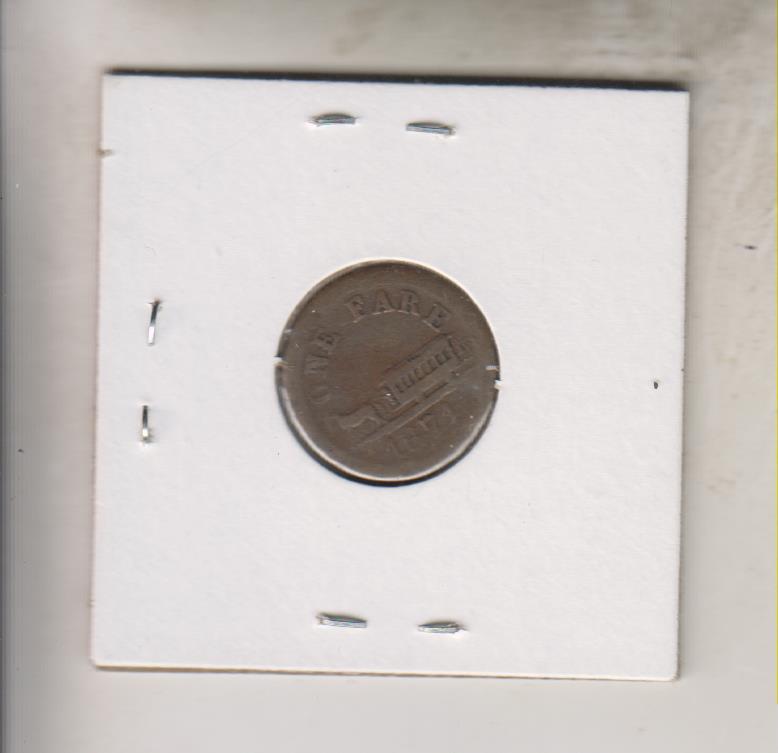 SCARCE 1871 TOKEN - OAKLAND BROOKLYN FRUITVALE RAILROAD - CALIFORNIA - ONE FARE