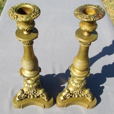 2 Antique Victorian Heavy Brass Ornate Candlestick ...