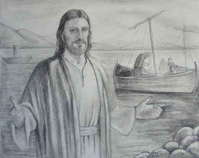 Christian Jesus Artwork Handmade Christ Religious Painting pencil sketch Boat