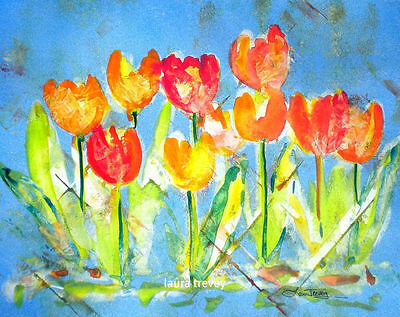 tulips in watercolor by laura trevey