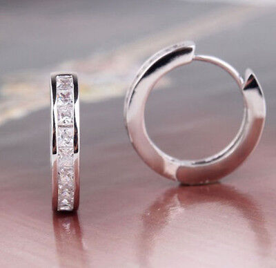 Chic NEW STERLING SILVER PLATED CZ SMALL ROUND HUGGIE HOOP EARRINGS SD
