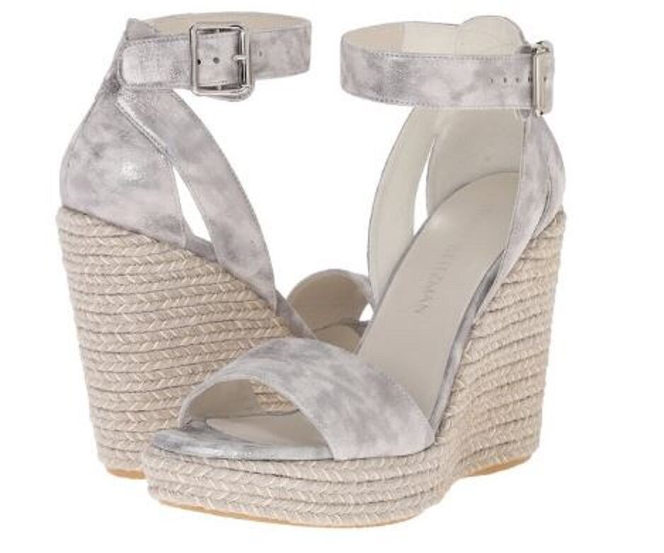 Pre-owned Stuart Weitzman $398  Womens Us 11 Mostly Lead Clouded Wedge Sandals Shoes Bx In White/beige