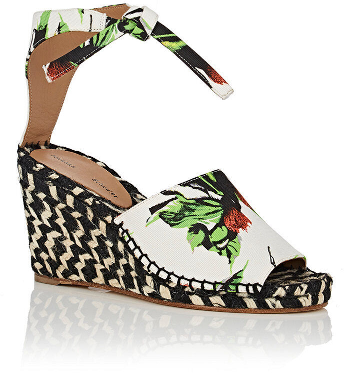 Pre-owned Proenza Schouler Floral Faille Espadrille Wedge Sandals, Pick Womens' Us Size In White With Multicolor Floral