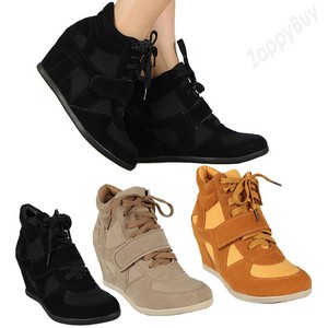 ... Heel Sneaker Shoes Velcro Lace Up Black Cute Sneakers Shoe Size | eBay