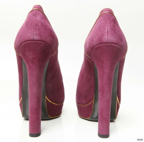 Pre-owned Gucci Purple Bronze Open-toe Platforms Pumps Shoes Huston Super Hot $695