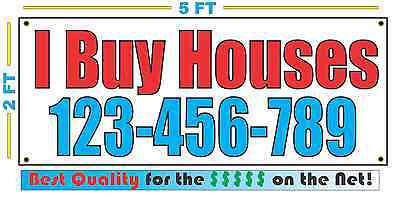 I BUY HOUSES w Custom Phone # Banner Sign NEW Larger Size Best Quality for The