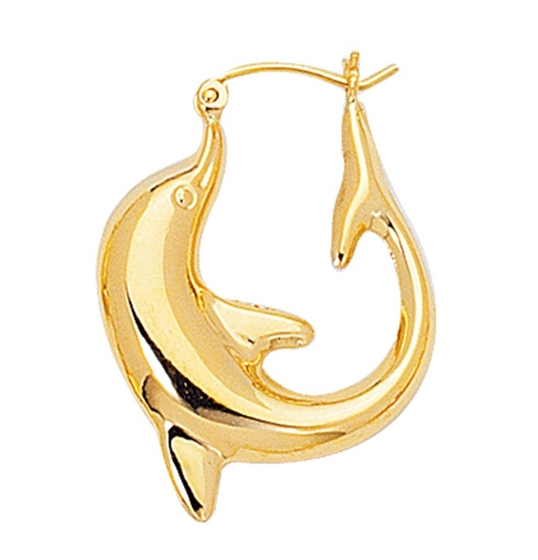Pre-owned Teachers Jewelry 14k Yellow Gold Shiny Large Cuved Upside Down Dolphin Hoop Earrings