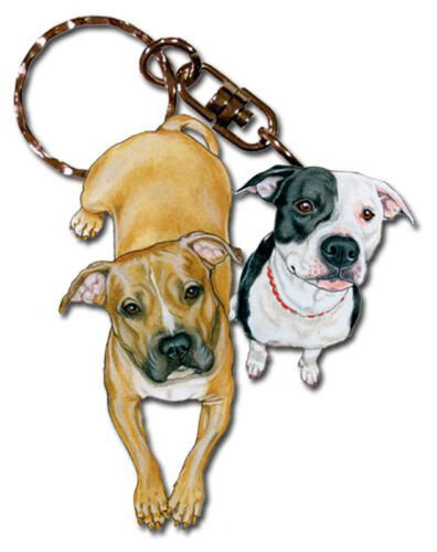 Pitbull Wooden Dog Breed Keychain Key Ring