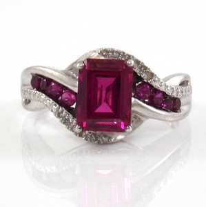 Details about Sterling Silver Natural Diamond Pink Ruby Ring Size 7.25