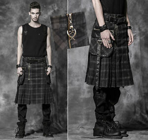 Jupe Gothique Punk Grunge Kilt Écossais Fashion MAN Skirt Tartan