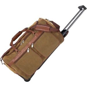 Brown Faux Leather Trolley Duffle Bag Rolling Carry on Luggage Tote Suitcase | eBay