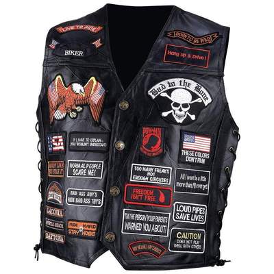 Motorcycle  Patches on Leather Biker Motorcycle Vest W 42 Patches  Usa  New   Ebay