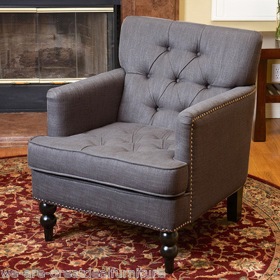 Elegant Design Grey Tufted Fabric Upholstered Club ...