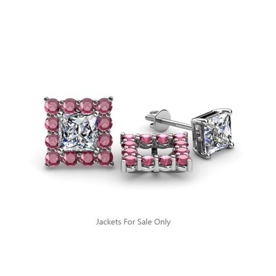 Pre-owned Trijewels Rhodolite Garnet Halo Jacket For Stud Earrings 0.88 Ctw 14k Gold Jp:39452 In Red-violet