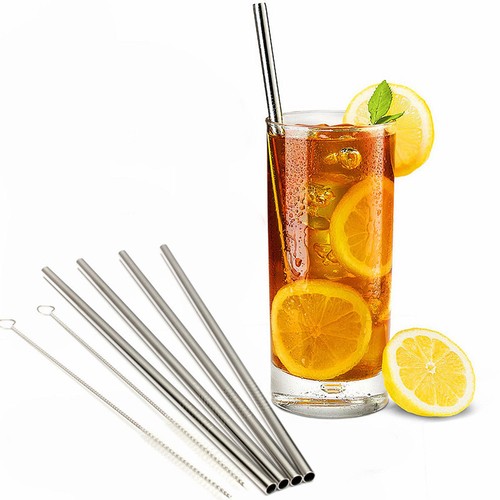 4 Reusable Metal Stainless Steel Cocktail Drinking ...